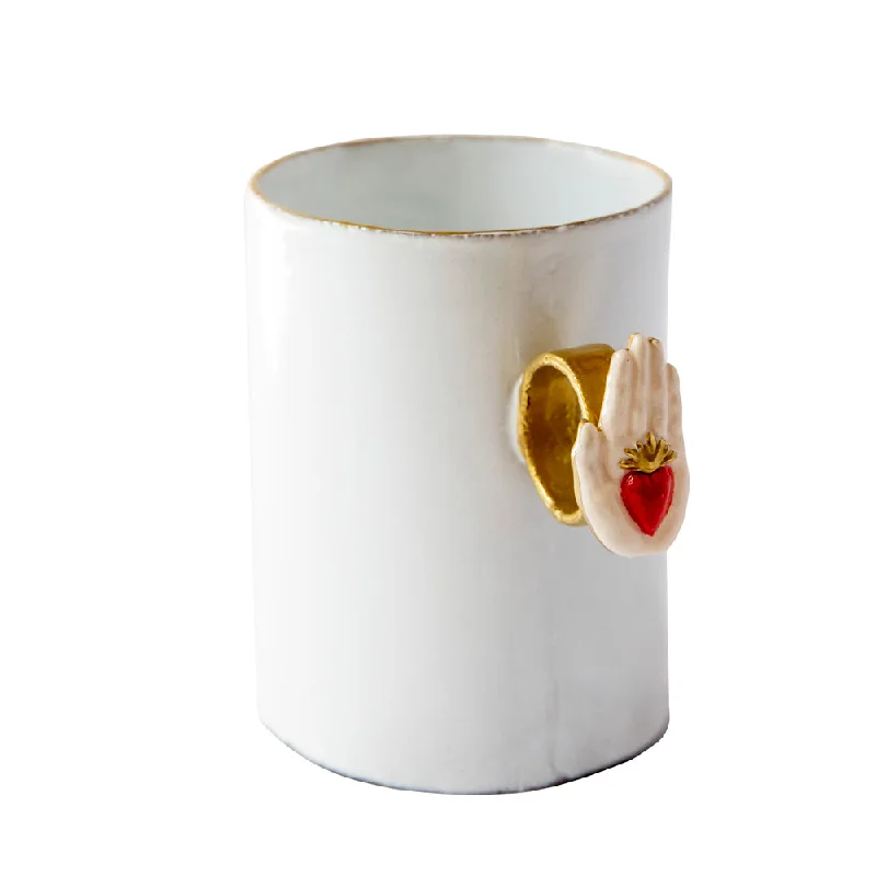 travel mug for tea -Serena Carone Heart on Hand Ring Cup