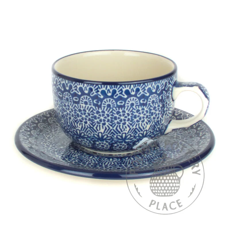 glass coffee mug -9oz Cup & Saucer - Blue Lace