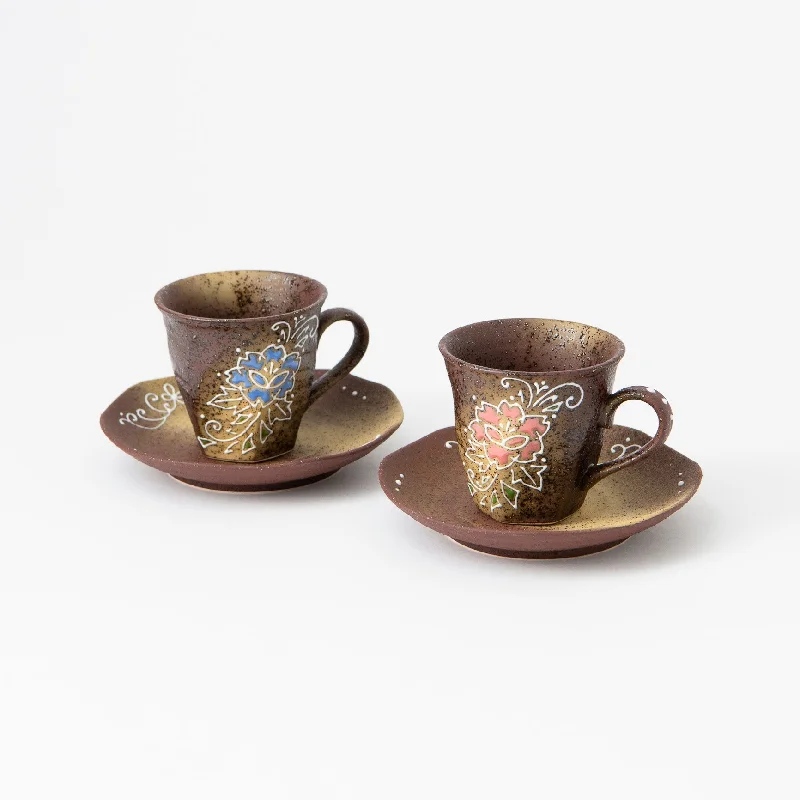 bright tea mug -Flower Kutani Cup and Saucer Pair