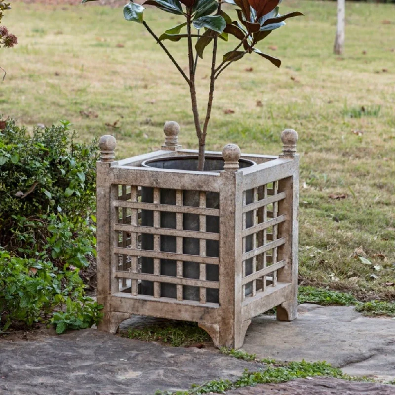 tall geometric handmade ceramic flower jar for table -Aged Metal Orangery Planter