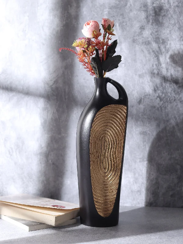 rustic tall geometric flower vase for home centerpieces -Alloy Art Vase in Black Gold