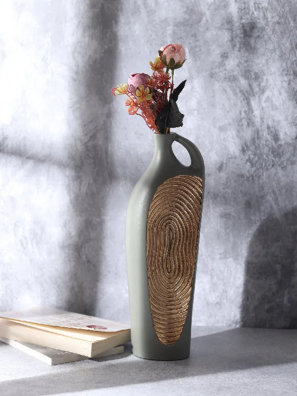 large geometric flower vase for modern home -Alloy Art Vase in Green Gold