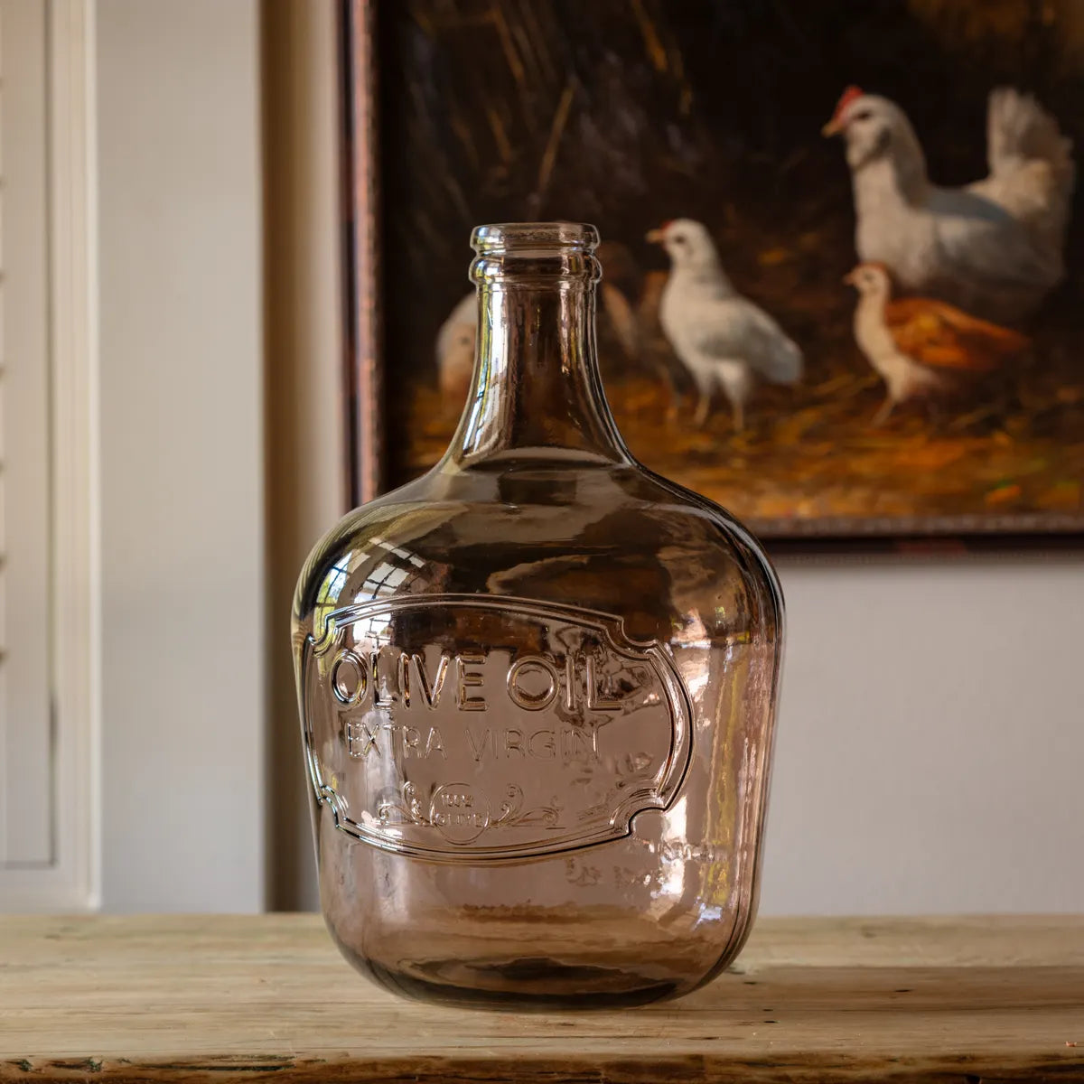 geometric handmade wooden flower jar for wedding -Amber Carafe Olive Oil Glass Bottle