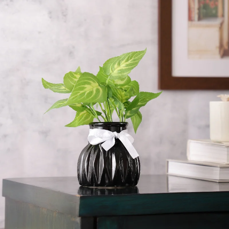 handmade geometric flower vase for home centerpieces -Black WaveCera Vase small