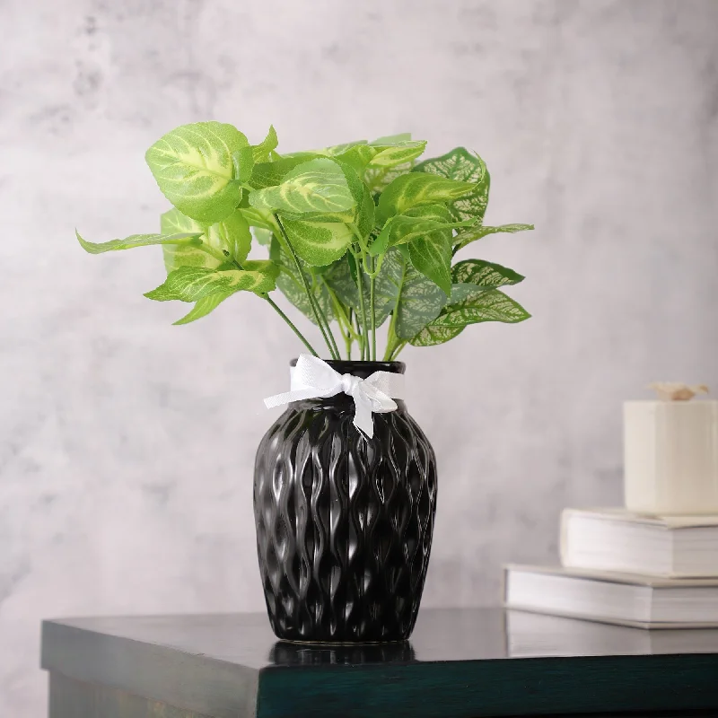 modern handmade geometric flower jar for living room -Black WaveCera Vase