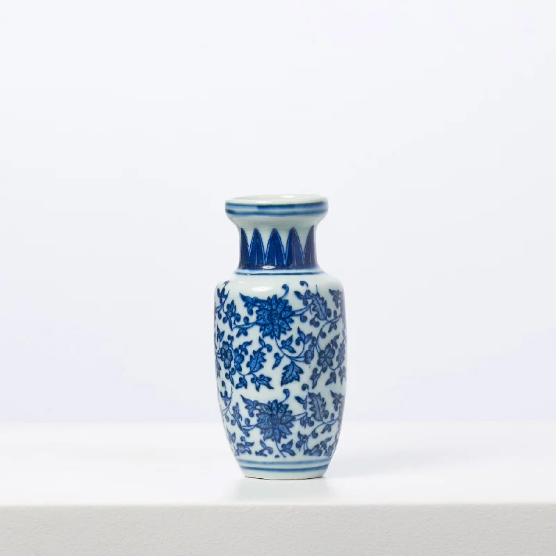 handmade geometric flower vase for dining table -Blue & White Ceramic Petite Chinoiserie Budvase