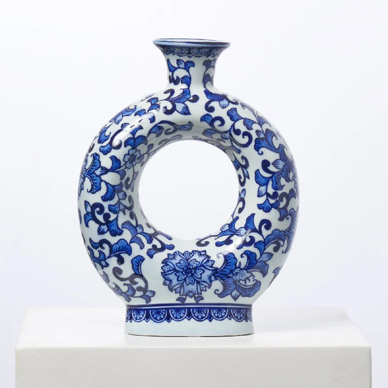 unique crystal flower jar for modern home -Blue & White Porcelain Chinoiserie Round Polo Vase