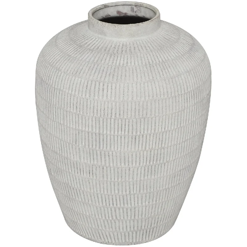 artistic handmade geometric flower jar for home -Ceramic Textured Decorative Vase with Linear Pattern - Cream - Roche River Decor