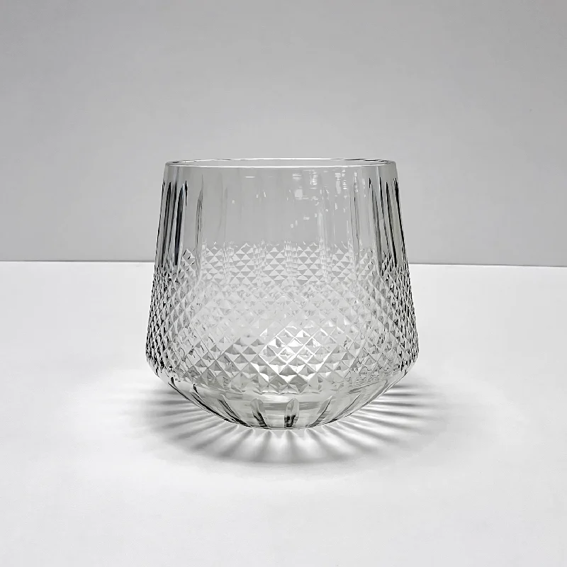 luxury crystal flower vase for wedding centerpiece -Etched Clear Glass Vase Embossed Diamond Cut Round Tapered Bottom Vessel