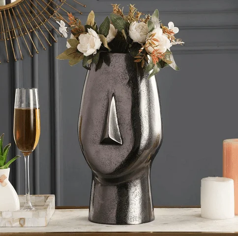 creative geometric handmade flower vase for home decor -Flat Face Vase Black