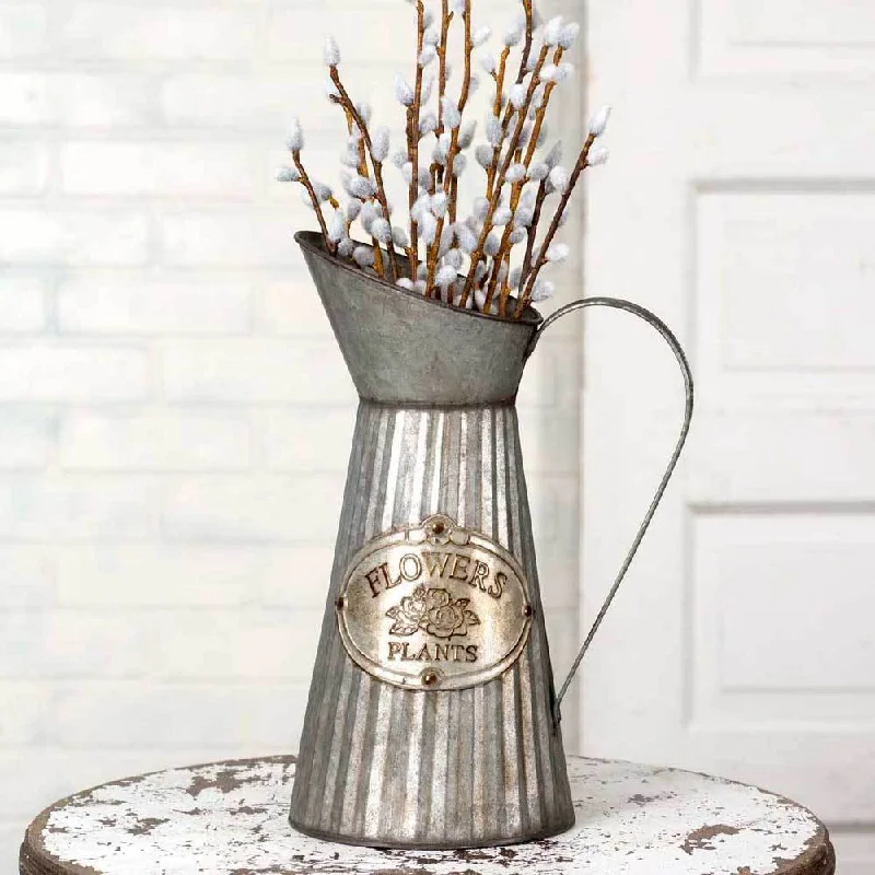 unique tall handmade flower jar for wedding centerpiece -Galvanized Flowers Pitcher