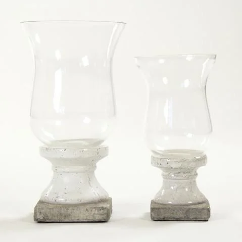 contemporary handmade crystal flower vase for office -Glass & Cement White Crackle Glaze Urn