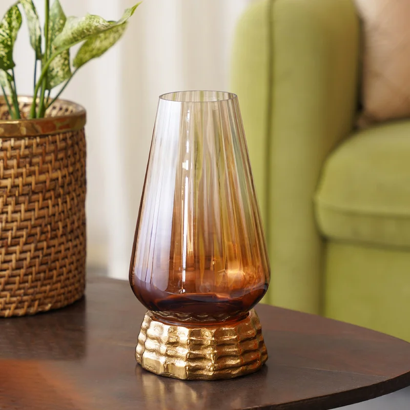 handmade rustic geometric flower vase for living room -Golden Lustre Vase