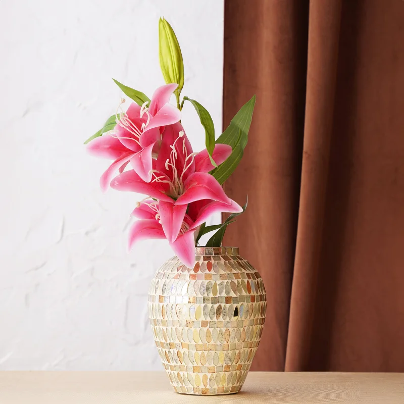 unique handmade flower jar for dining table -Golden Mosaic Vase