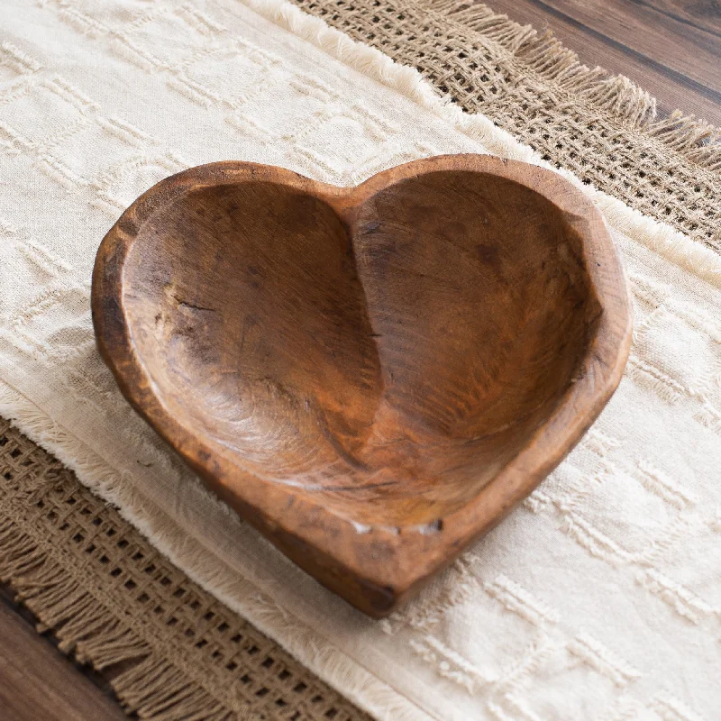 rustic geometric flower jar for wedding centerpieces -Hand Carved Spanish Oak Wood Heart Shaped Bowl- 2 Size Options