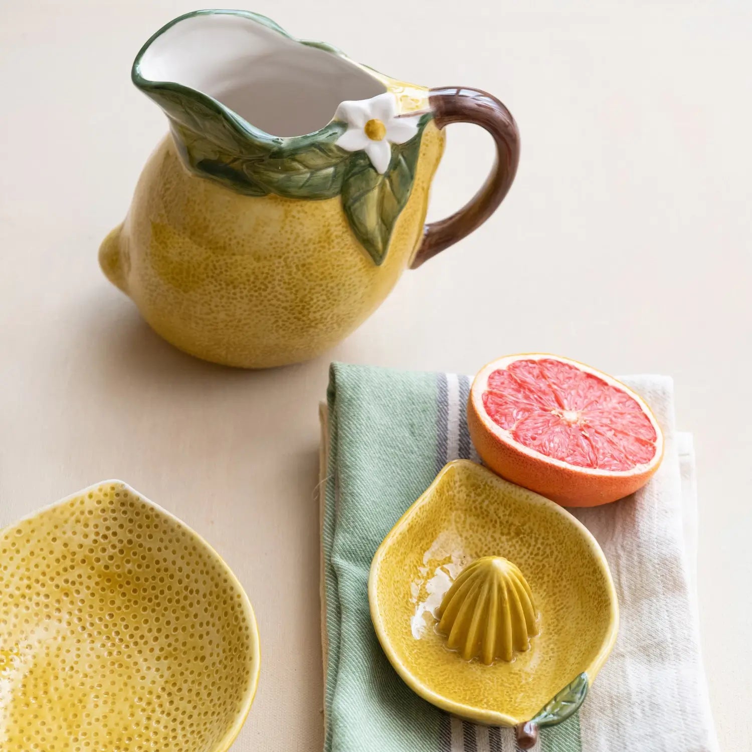 decorative ceramic flower jar for dining room -Hand Painted Lemon Shaped Pitcher