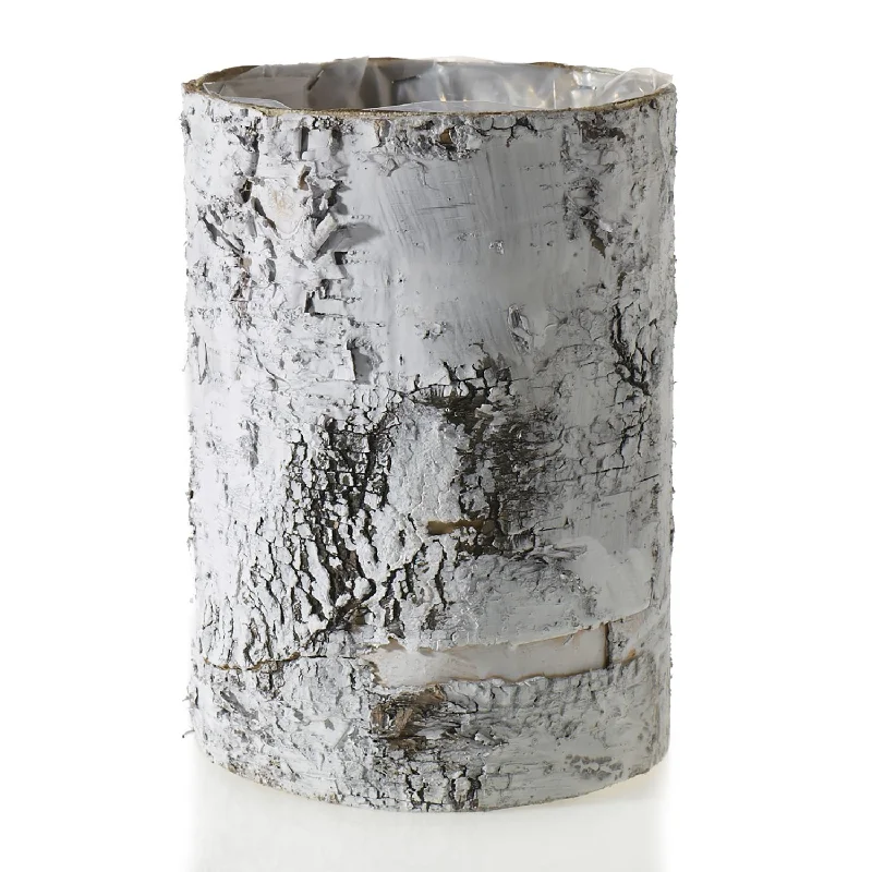 creative ceramic flower jar for floral arrangements -Large White Natural Birch Wood Wrapped Cylinder Planter