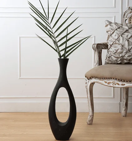 tall decorative wooden flower vase for floral design -Oblong Vase in Raw Black Finish Small Size