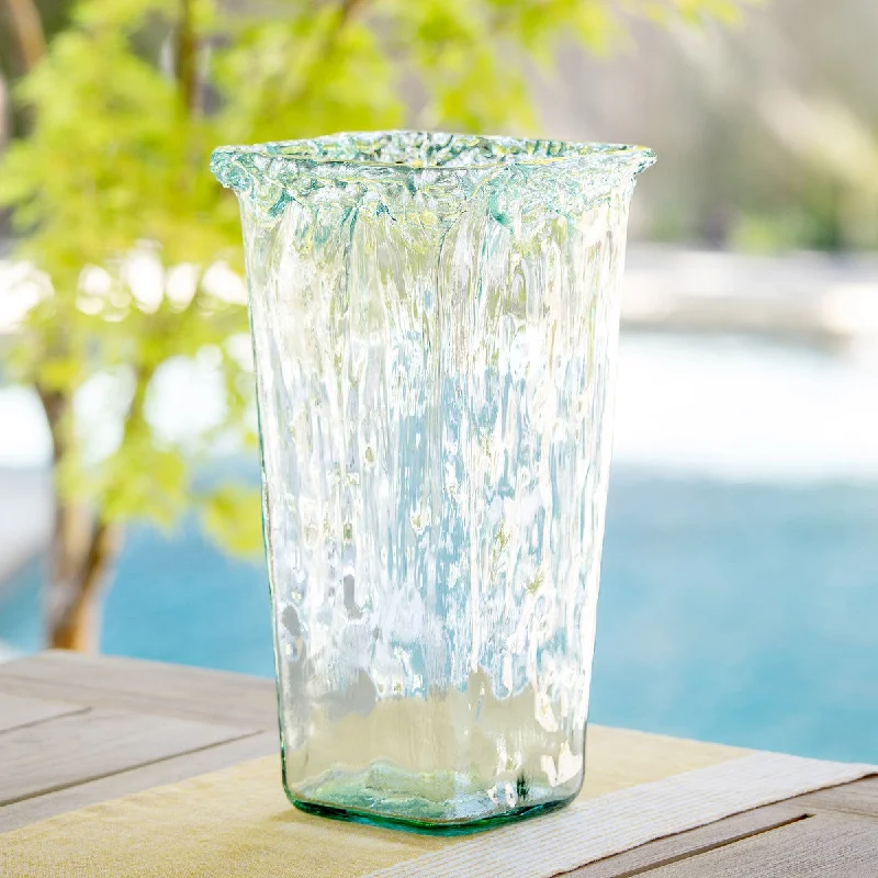 rustic handmade flower vase for office centerpieces -Oceana Organic Glass Square Vase