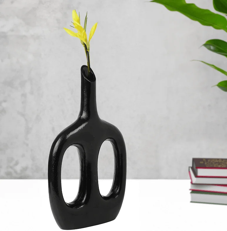 decorative handmade flower vase for modern dining room -Otilia Glossy Black Vase