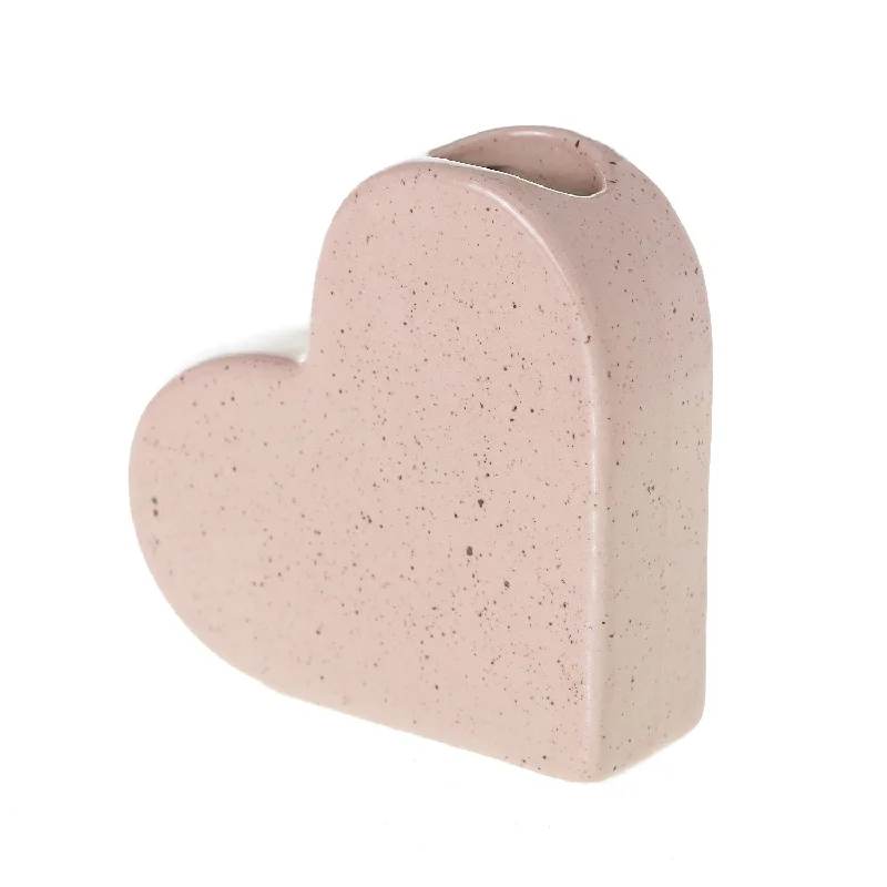 contemporary handmade flower vase for home centerpiece -Pale Pink Ceramic Speckled Heart Budvase