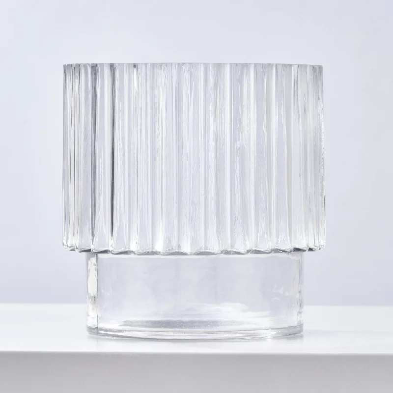 geometric handmade flower vase for home decorations -Ribbed Clear Glass Fluted Vase Modern Decorative Vessel