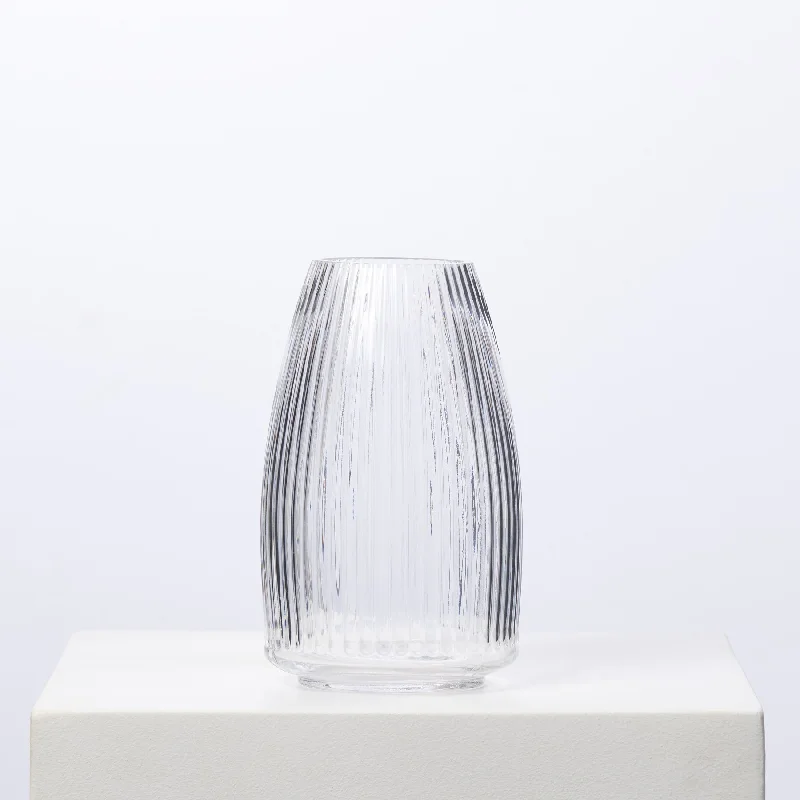 geometric handmade crystal flower vase for dining table -Round Ribbed Glass Vase