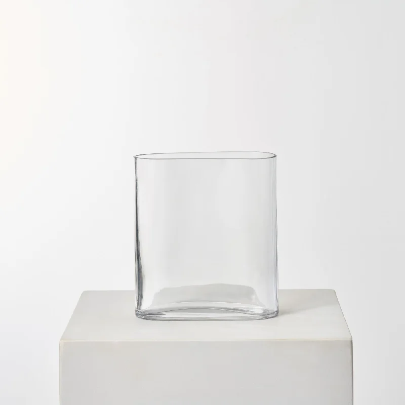 luxury handmade geometric crystal flower vase for living room -Rounded Corner Rectangular Glass Block Vase