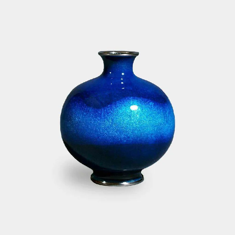 modern handmade wooden flower vase for home decor -[VASE] WIRELESS CLOISONNE UNIVERSE 4.5 TAMAGATA SORA (NAVY BLUE) SINGLE-WHEEL INSERTION | OWARI CLOISONNE