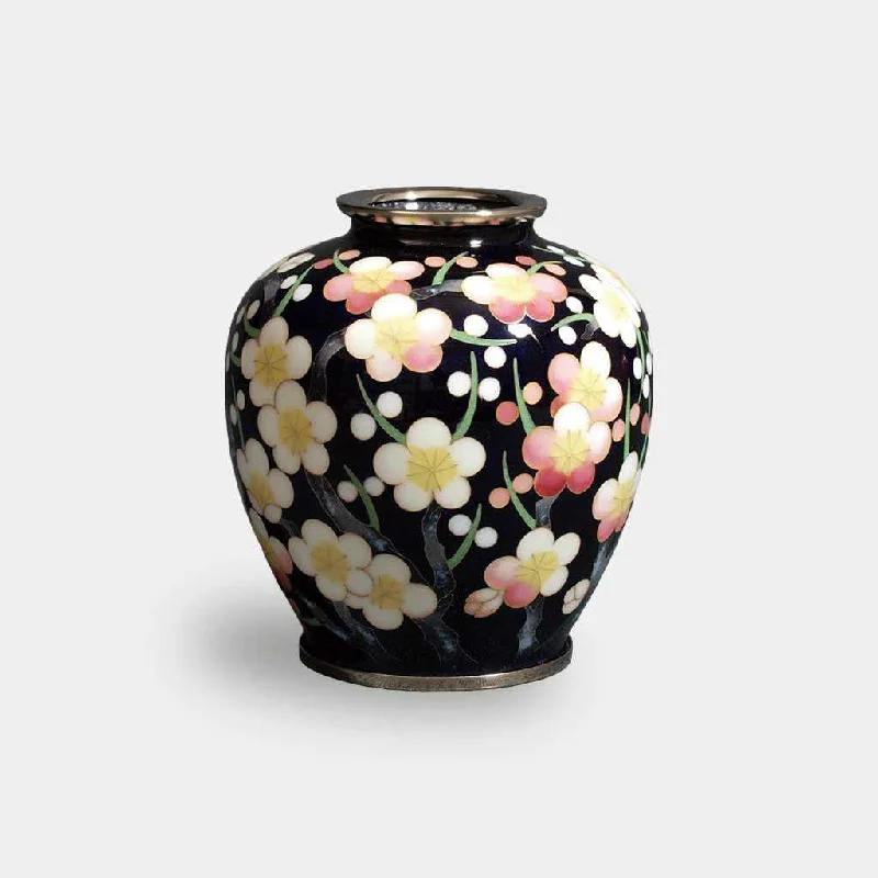 modern handmade flower vase for dining room -[VASE] WIRED VASE 3 BALL-SHAPED BLACK TRANSPARENT PLUM VASE | OWARI CLOISONNE