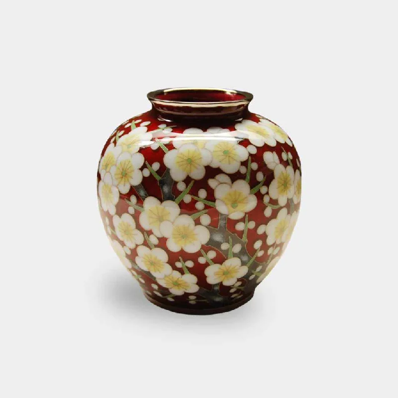 artistic tall flower vase for floral arrangement -[VASE] WIRED VASE 3 BALL-SHAPED RED TRANSPARENT PLUM VASE | OWARI CLOISONNE