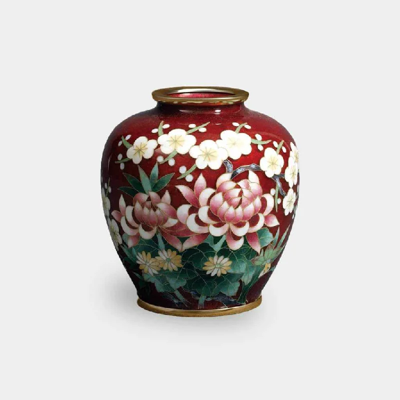 handmade glass flower vase for contemporary home -[VASE] WIRED VASE 3 BALL-SHAPED RED TORU FOUR GENTLEMEN VASE | OWARI CLOISONNE