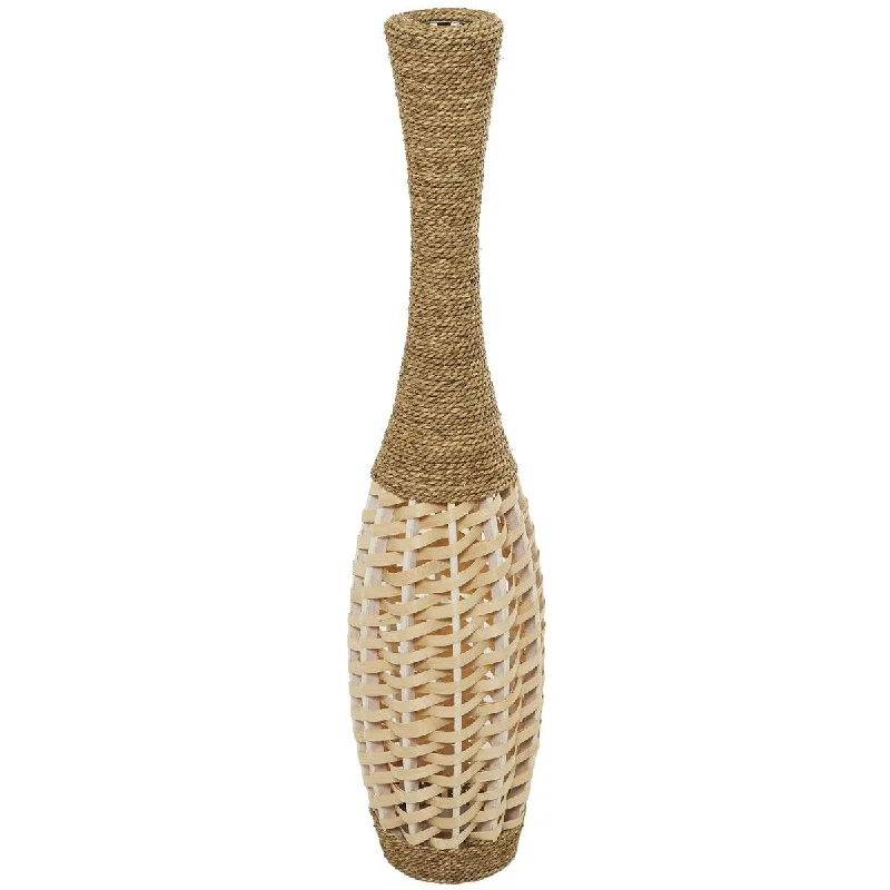 decorative handmade ceramic flower vase for home -Seagrass Handmade Tall Woven Floor Decorative Vase - Brown - Roche River Decor