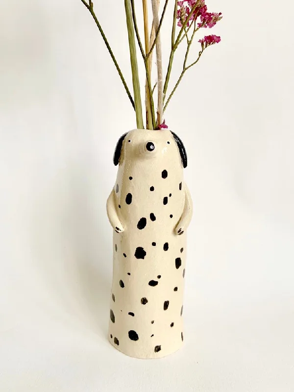 luxury geometric ceramic flower vase for modern home -Soliflore chien dalmatien tacheté en céramique émaillé