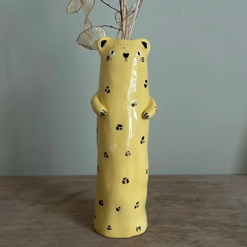 tall geometric handmade flower vase for table centerpieces -Soliflore léopard vase en céramique émaillé