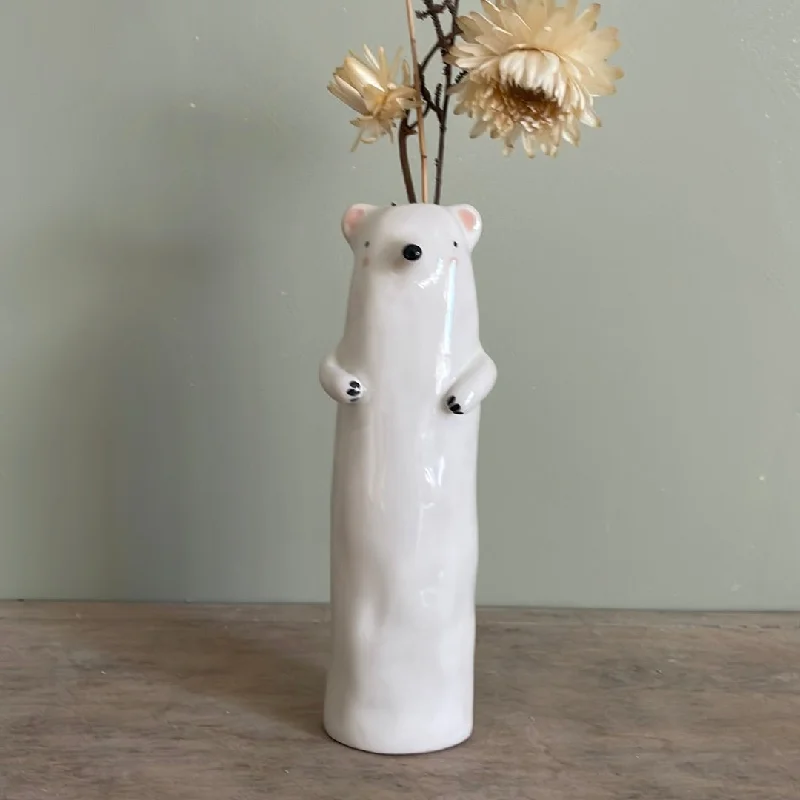 tall handmade ceramic flower vase for home display -Soliflore ours vase en céramique émaillé