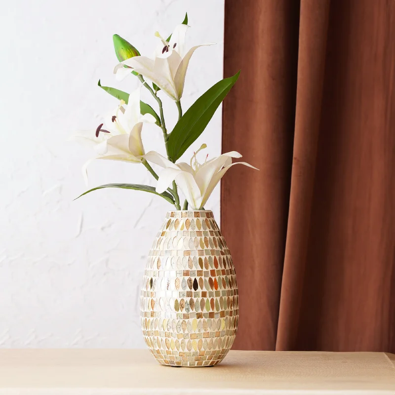 modern geometric flower vase for wedding decor -Tall Golden Mosaic Vase