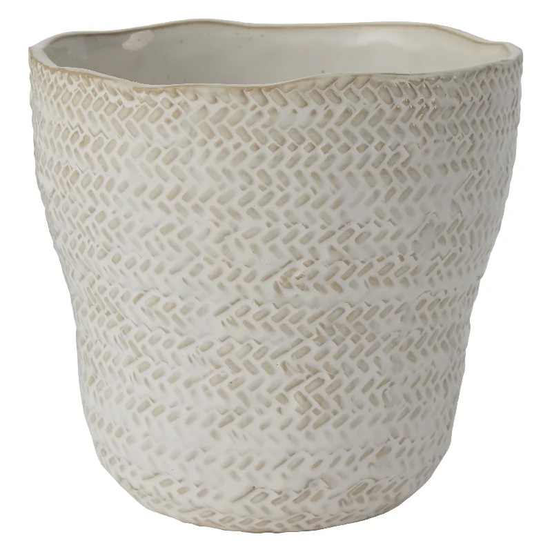 luxury handmade flower vase for office decor -Textured White Glazed Ceramic Amstel Vessel Planter Pot