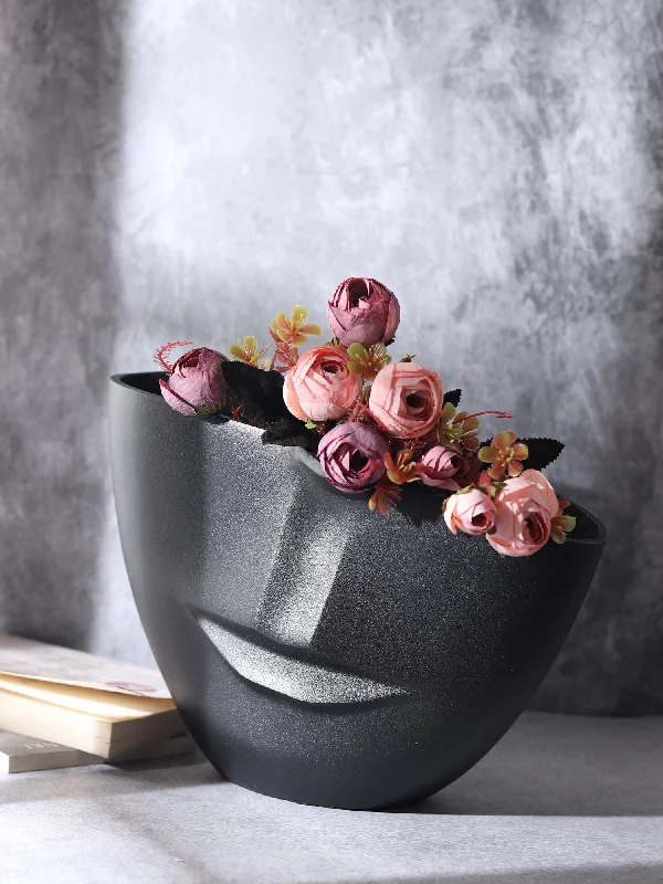 unique handmade flower jar for dining table -The amused Face Vase in Black