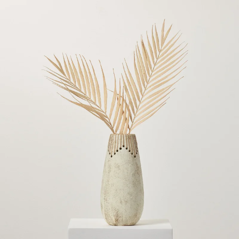 handmade tall flower vase for office -Two-Tone Ivory Glazed Ceramic Alaya Vase with Hand Woven Detailing