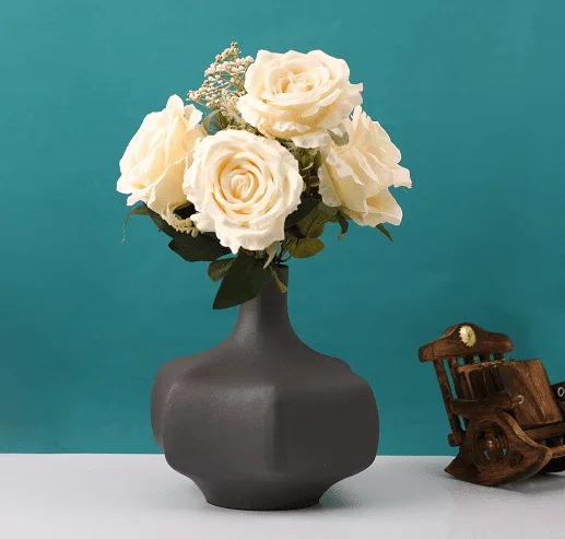 artistic geometric ceramic flower vase for dining room -Verdant Metal  grey texture Vase