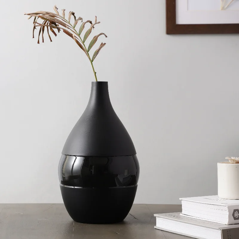 large handmade wooden flower vase for living room -Vesera Black Enamel Vase Large