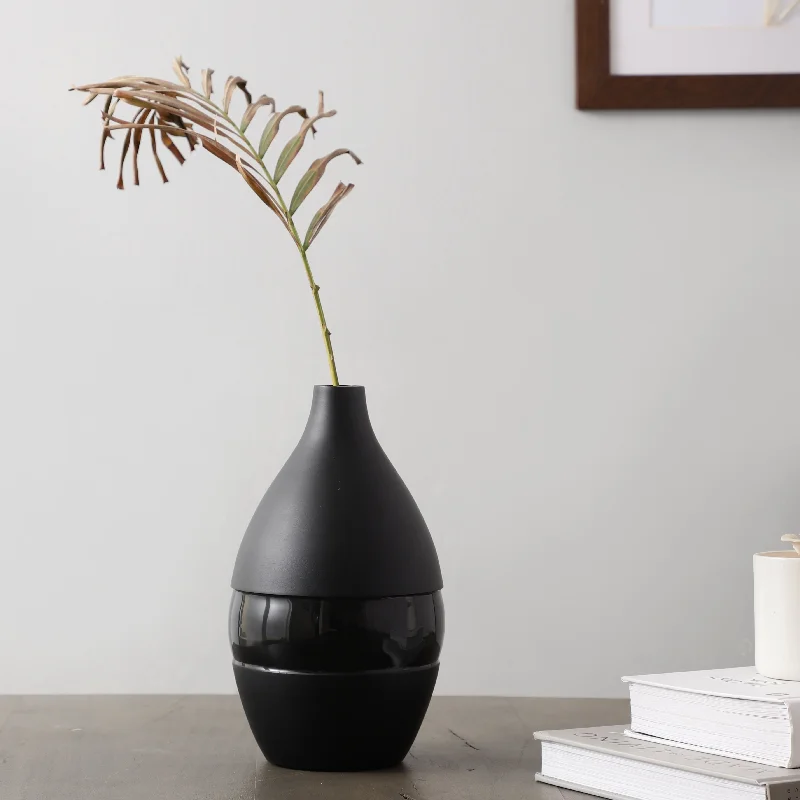 rustic geometric flower vase for home display -Vesera Black Enamel Vase