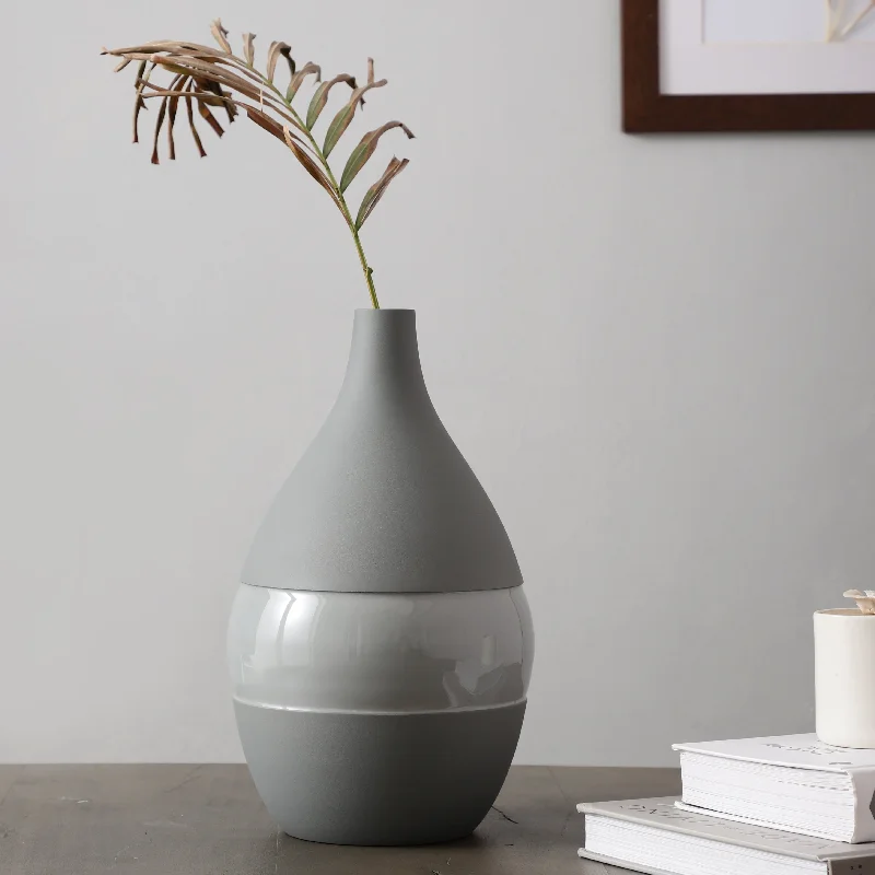 creative handmade geometric flower jar for living room -Vesera Grey Enamel Vase Large