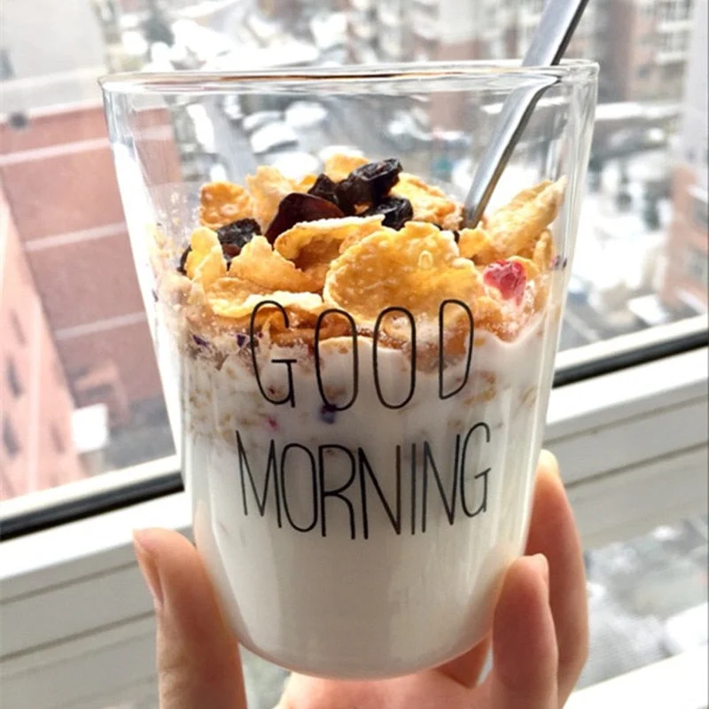 oversized coffee mug -1 pcs Lovely Glass Breakfast Cup Coffee Tea Milk Yogurt Mug Creative Good Morning Mug Gifts 450ml,Glass coffee mug travel cup