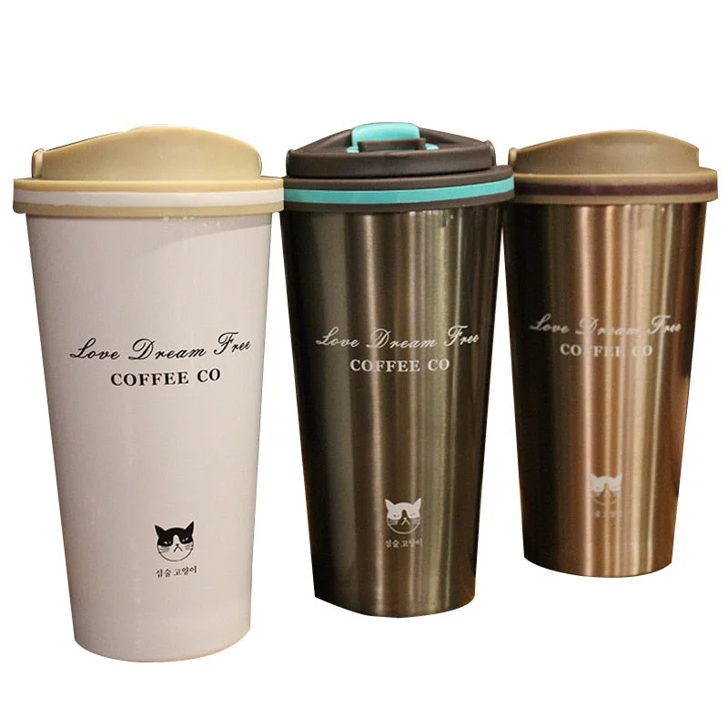 large thermal coffee mug -500ml Stainless Steel Coffee Mugs with Lid New Fashion Thermo Cup High Quality Tea Mug BPA Free Water Bottle Travel Coffee Mug