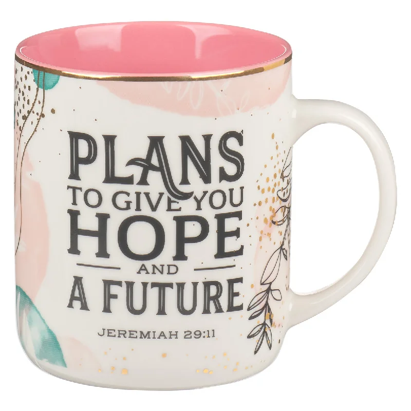 sports coffee mug -Plans To Give You Hope And A Future Pink Interior Ceramic Mug - Jeremiah 29:11