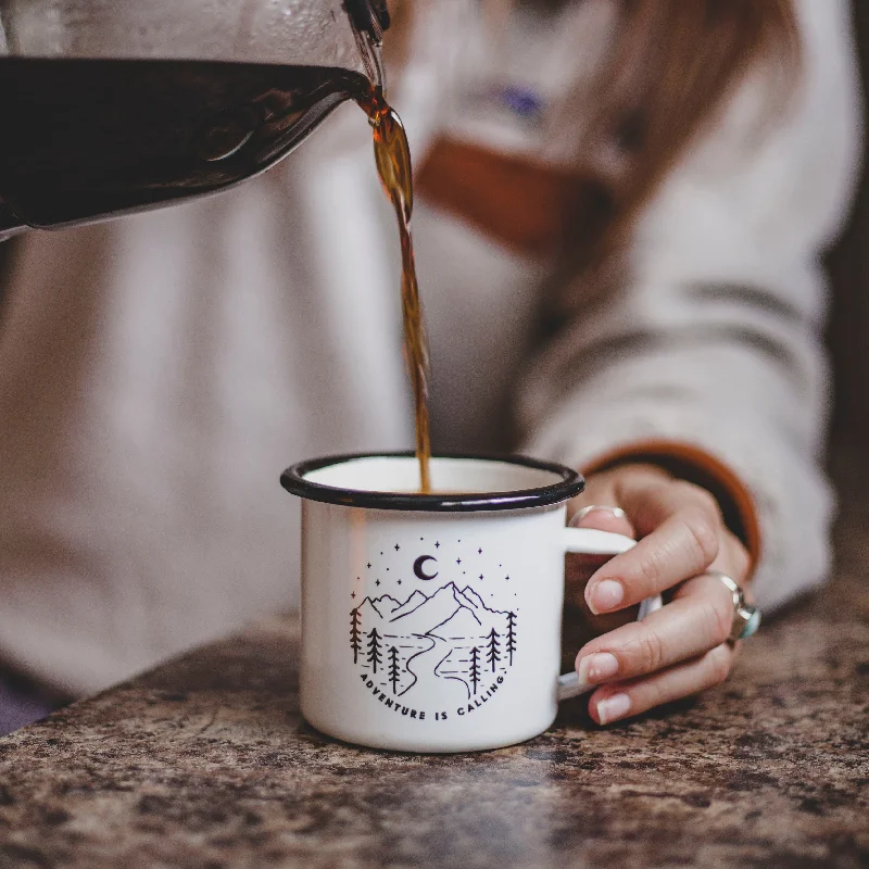 travel mug for tea -Adventure Is Calling Custom Enamel Camping Mug