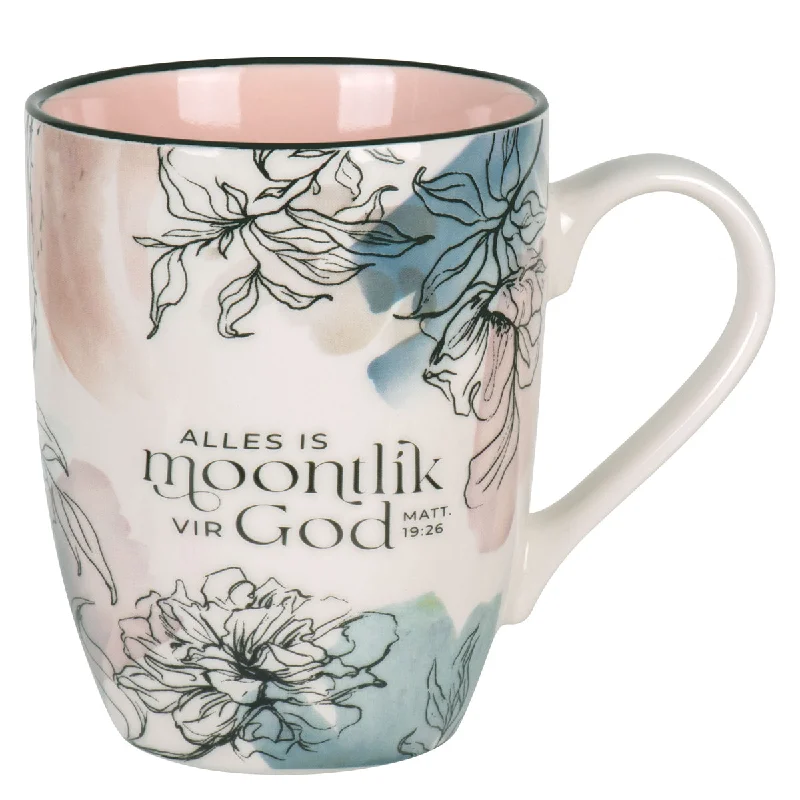 camping tea mug -Alles Is Moontlik vir God Afrikaans Ceramic Mug