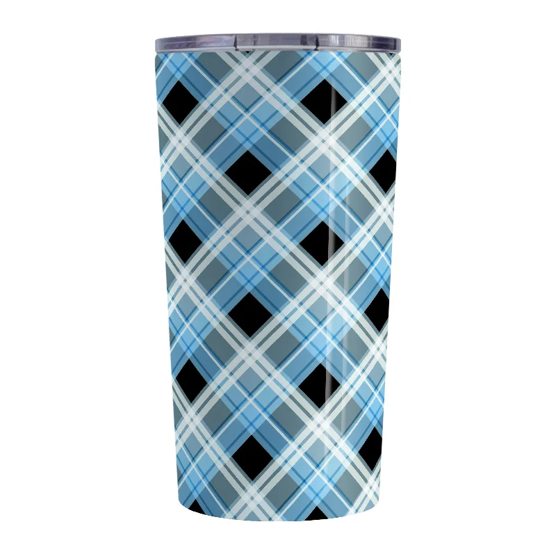 colorful coffee mug -Alternative Black and Blue Plaid Tumbler Cup